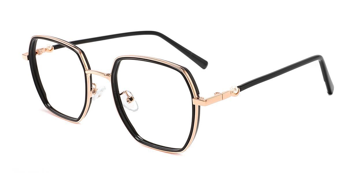 Unisex Gold Full-rim Mixed Square Eyeglasses E295 - KZFOO Glasses