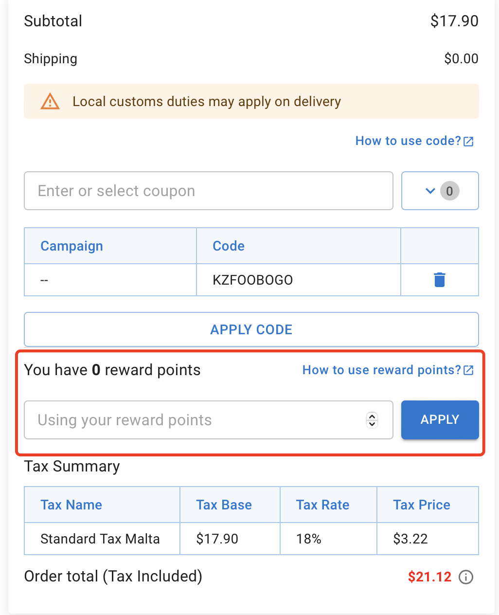 Use reward points when checkout