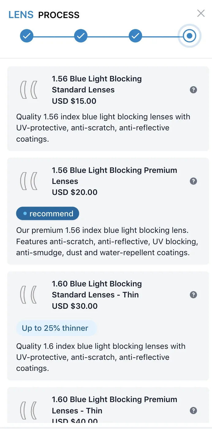 Select lens thickness